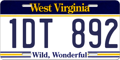 WV license plate 1DT892