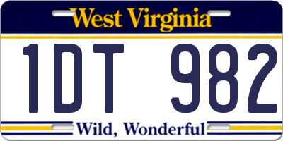 WV license plate 1DT982