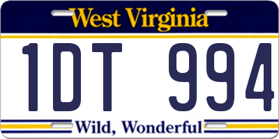 WV license plate 1DT994