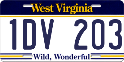 WV license plate 1DV203