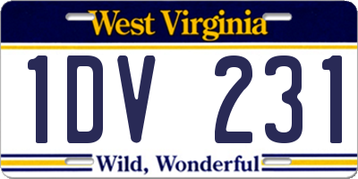 WV license plate 1DV231