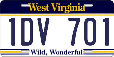 WV license plate 1DV701