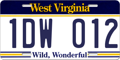 WV license plate 1DW012