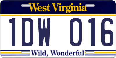 WV license plate 1DW016