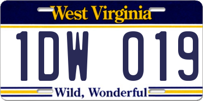 WV license plate 1DW019