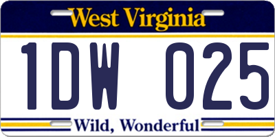 WV license plate 1DW025