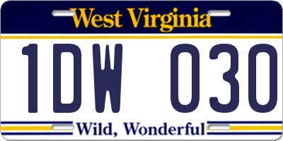 WV license plate 1DW030
