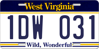 WV license plate 1DW031