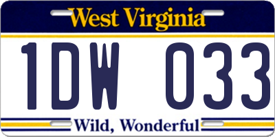 WV license plate 1DW033