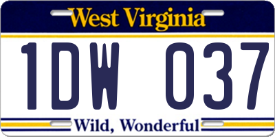 WV license plate 1DW037