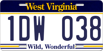 WV license plate 1DW038
