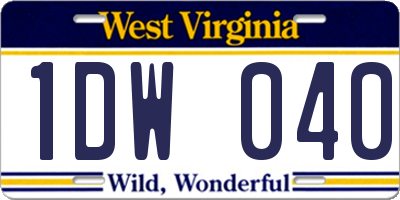 WV license plate 1DW040