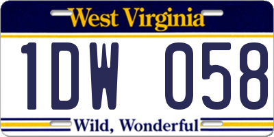 WV license plate 1DW058