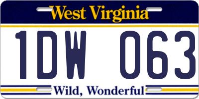 WV license plate 1DW063