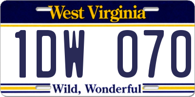 WV license plate 1DW070