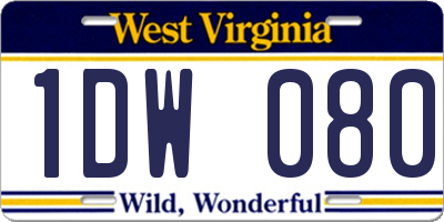 WV license plate 1DW080