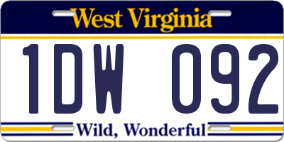 WV license plate 1DW092