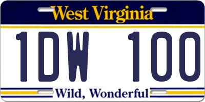 WV license plate 1DW100