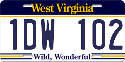 WV license plate 1DW102