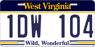 WV license plate 1DW104