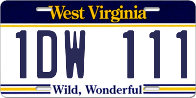 WV license plate 1DW111