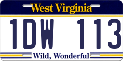 WV license plate 1DW113
