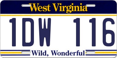 WV license plate 1DW116