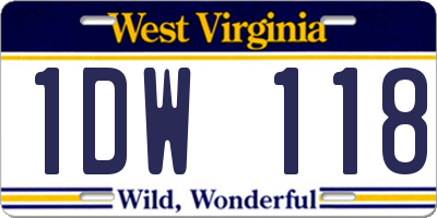 WV license plate 1DW118