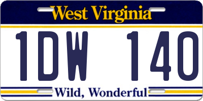 WV license plate 1DW140