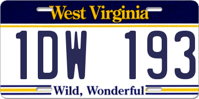WV license plate 1DW193
