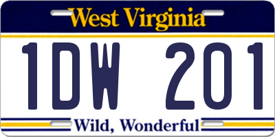 WV license plate 1DW201