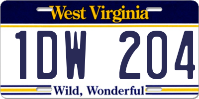 WV license plate 1DW204