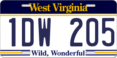 WV license plate 1DW205
