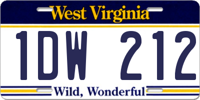 WV license plate 1DW212