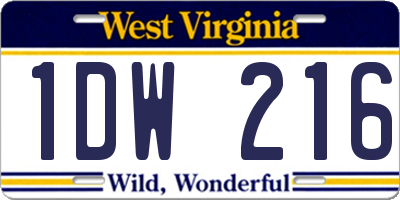 WV license plate 1DW216