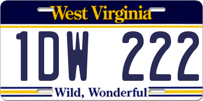 WV license plate 1DW222