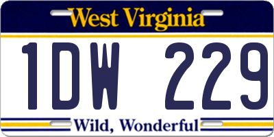 WV license plate 1DW229