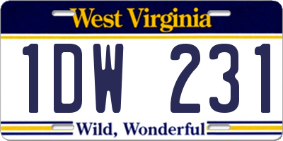 WV license plate 1DW231