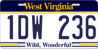 WV license plate 1DW236