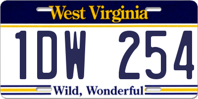 WV license plate 1DW254