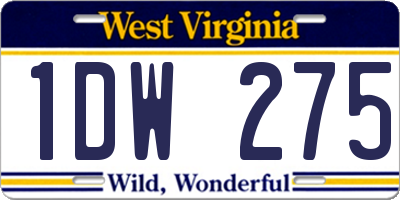 WV license plate 1DW275