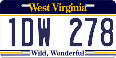 WV license plate 1DW278