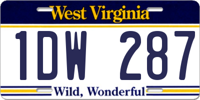 WV license plate 1DW287