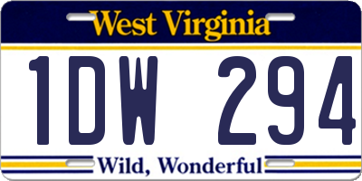 WV license plate 1DW294