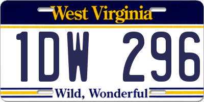 WV license plate 1DW296