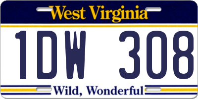 WV license plate 1DW308