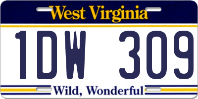 WV license plate 1DW309