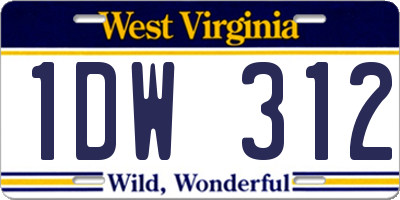 WV license plate 1DW312