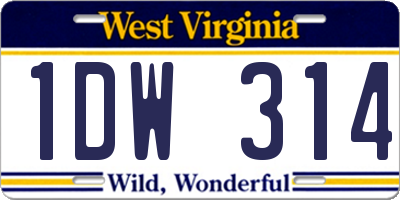 WV license plate 1DW314