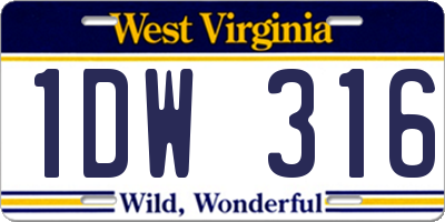 WV license plate 1DW316